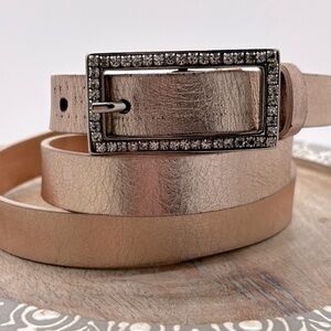 Garuglieri Italian Womens Metallic Rose Gold Belt with Rhinestone Buckle